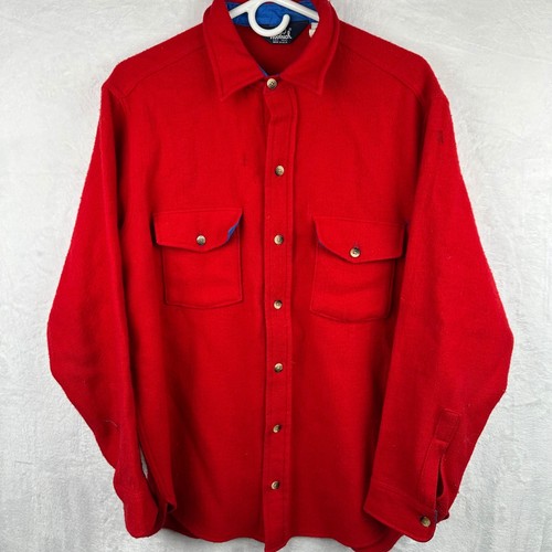 Woolrich, VTG 1970s Woolrich Mens Large Wool Blend Shirt Jacket Red 6009 LE Made in USA