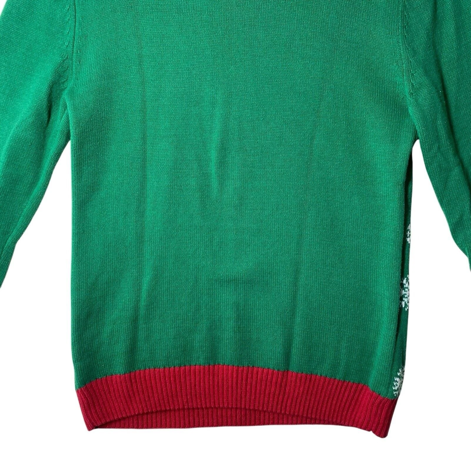 Ugly Christmas Sweater Size Medium Green Santa Snowflake Holiday Cotten Blend