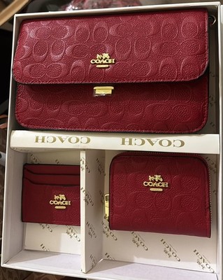Coach Red 3-Piece Women's Accessory Set Wallet Wristlet Card Holder Logo