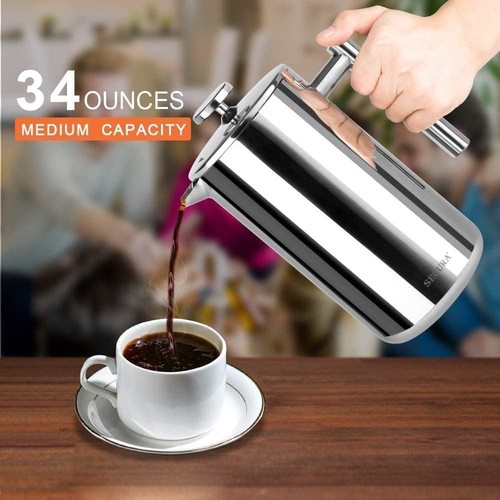 Luxus 34 Unzen French Press Kaffeemaschine - Langlebiger Stahl & Geschmacksverstärkende Siebe - Bild 5 von 9