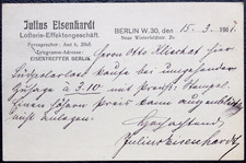 DR 1911 Postkarte Berlin * Lotterie Effektengesch&auml;ft J. Eisenhardt * EF Germania
