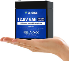 DCHOUSE 12V 6Ah Mini Battery Lifepo4, BMS 6A Protection, Peak 33A/10S
