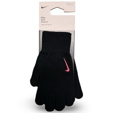 Nike Youth Knit Gloves Girls Boys Black Pink Swoosh Cold Weather L/XL New