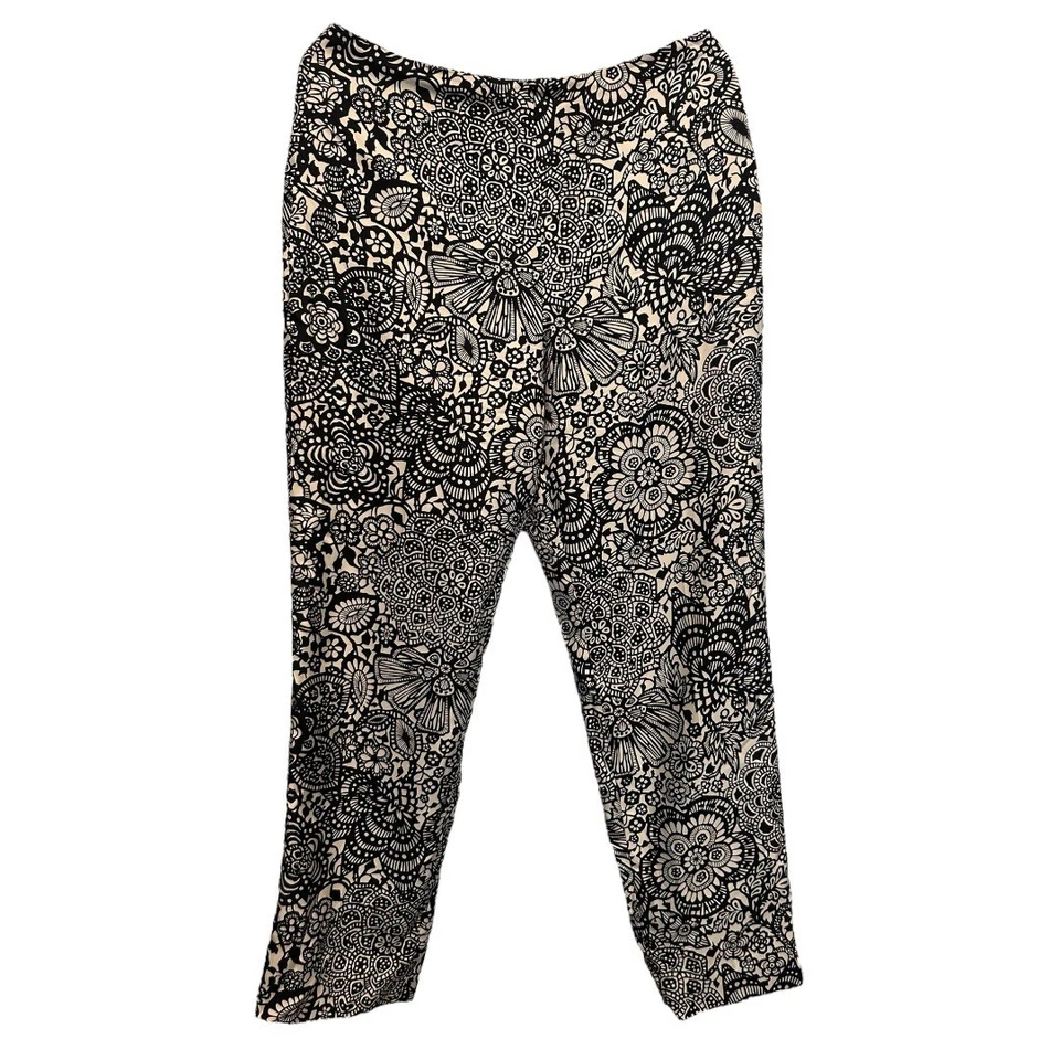 Pantalones Ann Taylor 100% Seda Blanco y Negro Estampado Floral Forrados Clásicos Talla 10