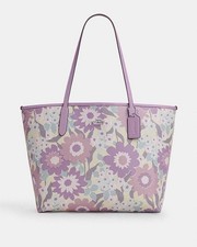 NWT COACH City Tote Bag With Floral Print CBG78 Ivory/Purple Multi