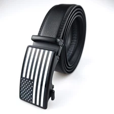 American Flag Genuine Leather For Mens Ratchet Belts Adjustable Automatic Buckle
