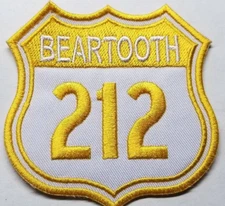 Beartooth Hwy & US-212 in Montana Embroidered gold/yellow Patch approx 3X3"