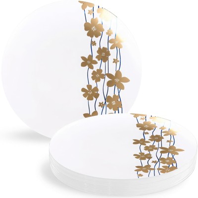 Vine Collection White With Blue & Gold Floral Design Plates - 9'' (10-Pack) - ...