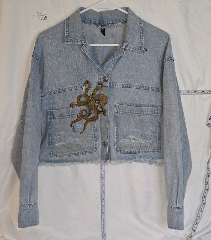 Denim Jacket with Original Seascape Watercolor by D Chili