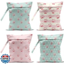 VBCVBGFH 4 Pack Cute Stripe Bow Cherry Wet Bag Waterproof Washable Reusable W
