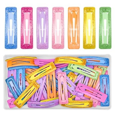 49 Pcs Cute Metal Glitter Rectangular Snap Hair Clips for Glitter-Colorful