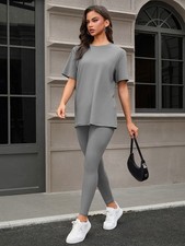 Women's 3PCS Outfit Set: Short Sleeve Top Shorts Pants Casual Sports Set