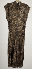 Mango Piedra Leopard Print Satin Dress Brown Medium Maxi Long Evening