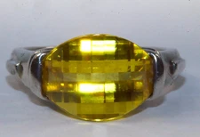 Sterling Silver Diamonique DQ CZ Citrine Colored Amazing Faceted Ring Size 7