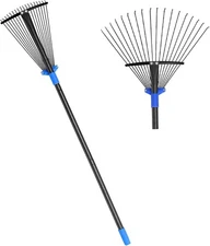 Metal Rake for Leaves Heavy Duty, Adjustable Garden Leaf Rake with Expandable He