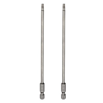 2pcs T15 Torx Head Screwdriver Bit 1/4'' Hex Shank 6'' Long Magnetic No Hole Tip