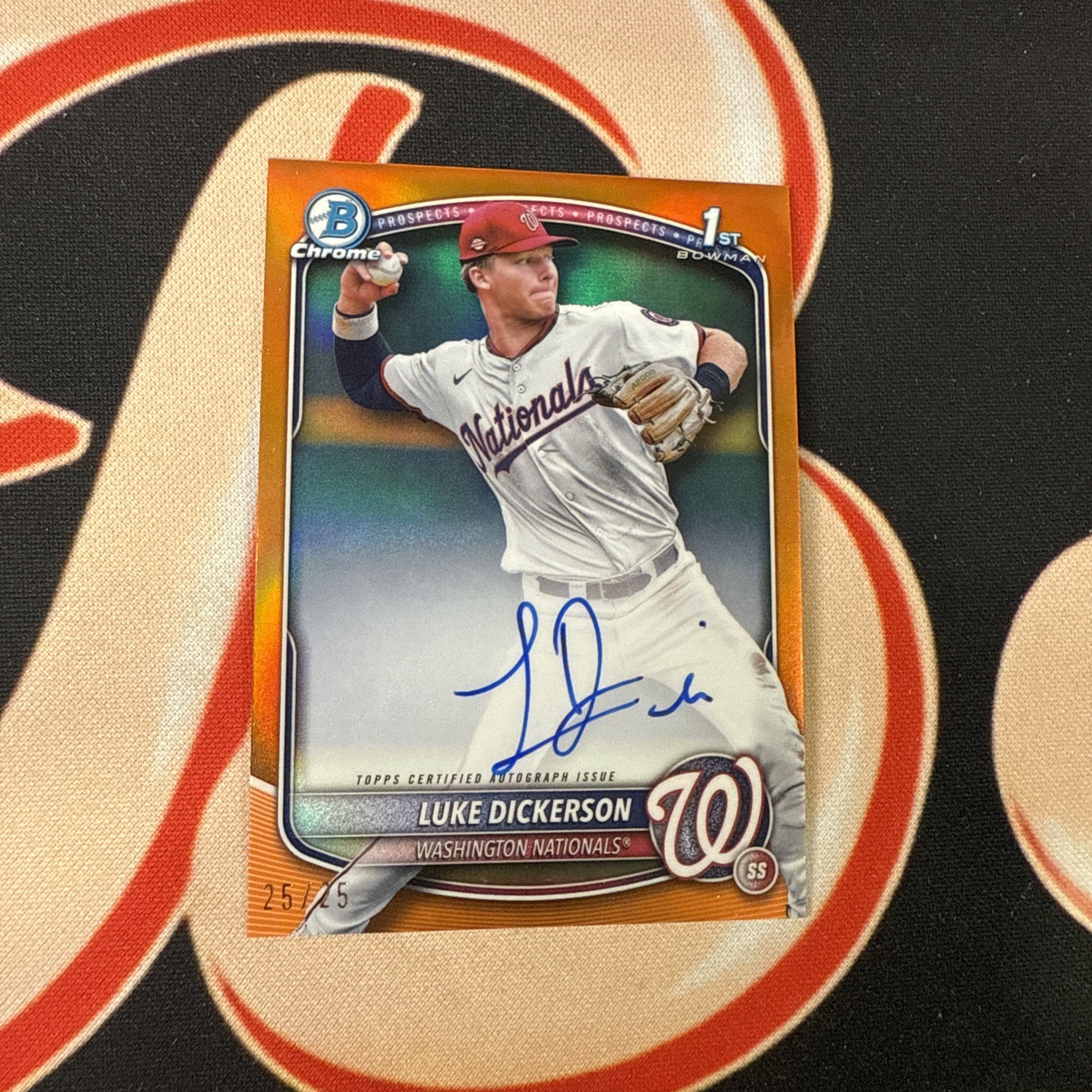 2025 1st Bowman Chrome Luke Dickerson On Card Auto Orange 25/25!!! Nationals