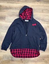 Women’s Back In The Saddle Hoodie Size Large 1/4 Zip Black Red Embroidered Horse