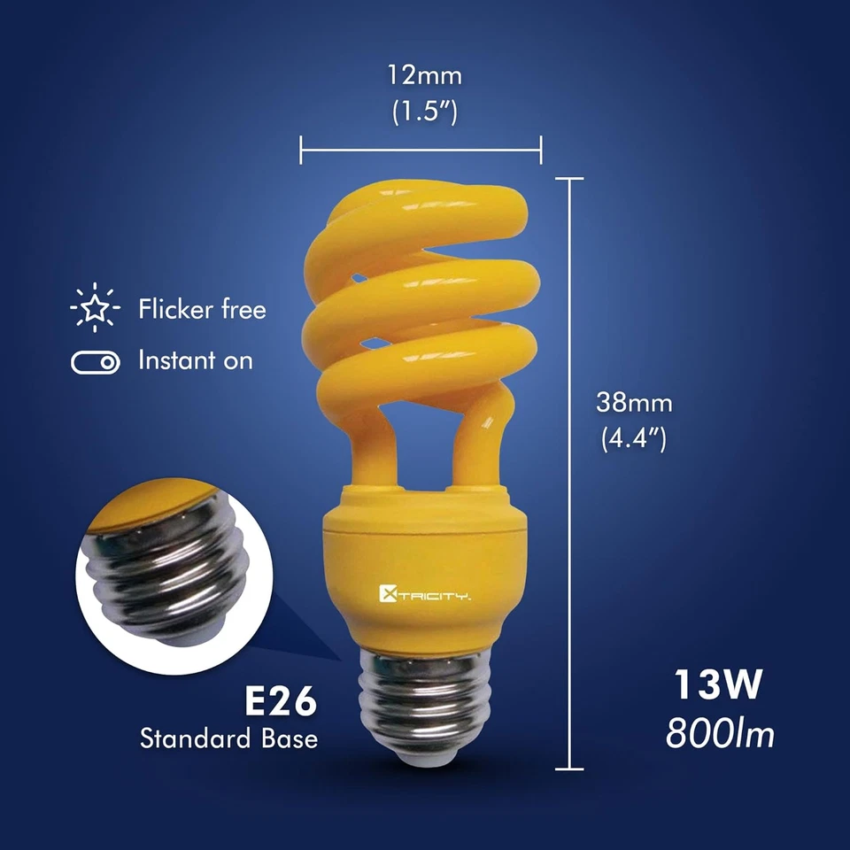 Yellow Bug Light Bulbs Compact Fluorescent T2 Spiral, E26 Base, 13W (60W Equival - Image 3 of 4