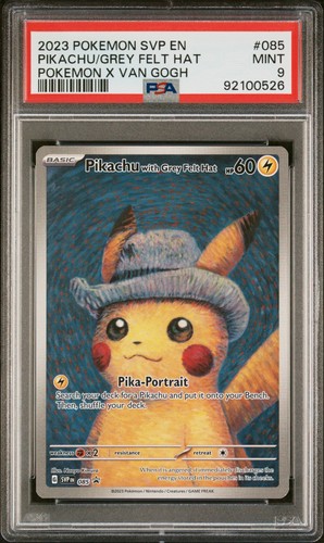2023 Pokemon x Van Gogh SVP Pikachu Grey Felt Hat #085 PSA 9