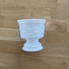 Vintage Pedestal Milk Glass Candy Nut Bowl Footed 4" White Planter Ivy Leaves  