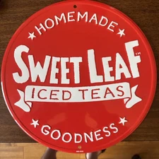 VTG Homemade Sweet Leaf Iced Teas Bar Sign Red & White 12” Metal