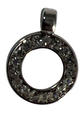 Round Silver-Tone Crystal Circle Pendant Charm Gift Event