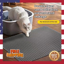 Cat Litter Mat Double Layer Non-Slip Odor-Free Litter Box Mat Grey 12" x 18"