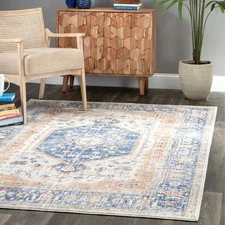 Jacquie Vintage Floral Area Rug - 4x6 Area Rug Transitional Blue/Ivory Rugs f...