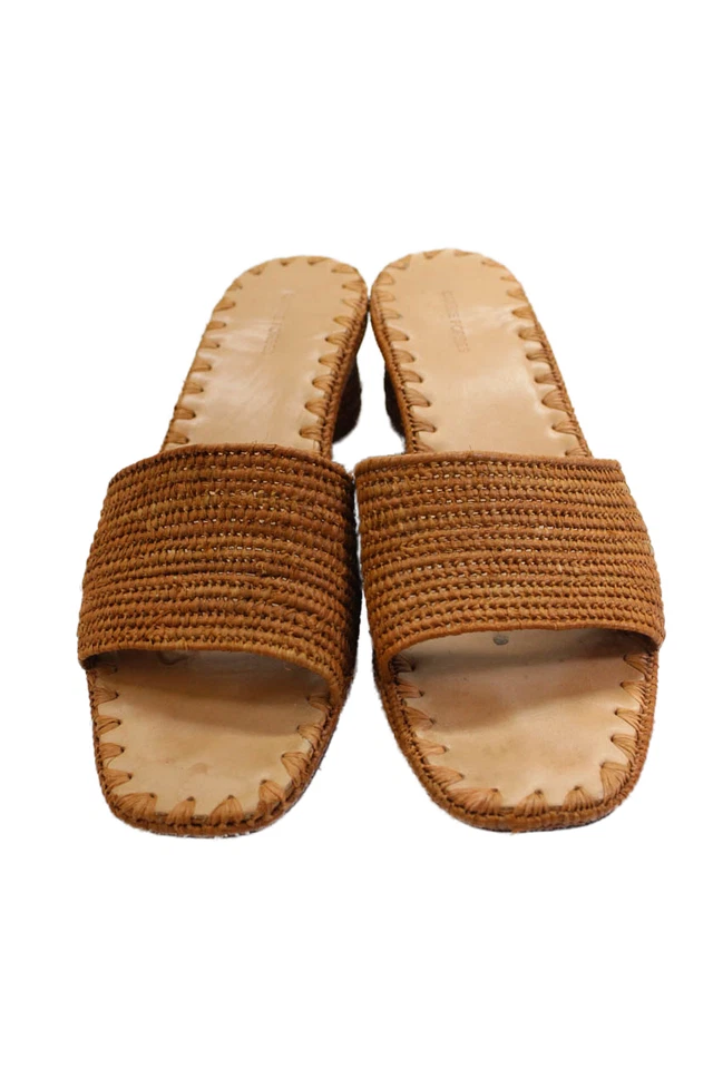 Carrie Forbes Womens Block Heel Single Strap Raffia Slide Sandals Brown Size 39 - Image 2 of 4