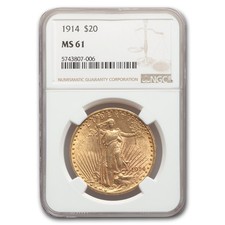 1914 $20 St Gaudens Gold Double Eagle MS-61 NGC