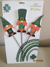 St. Patrick's Day Set Of 3 Outdoor Gnome Picks