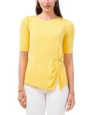 Vince Camuto Solid Side-Twist Split-Hem Top Womens yellow Size L MSRP $59