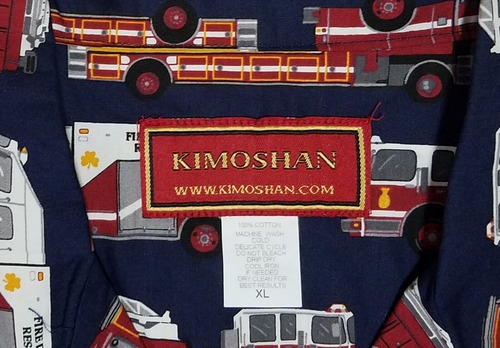 Fire Dept Hawaiian Shirt Mens XL Blue Trucks Rescue Ladder Firefighter KIMOSHAN - Picture 3 of 5