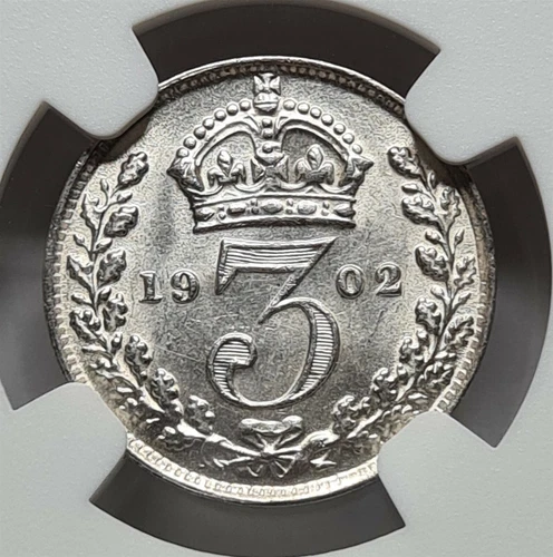 GREAT BRITAIN England UK 3 pence Threepence 1902 NGC MS 63 UNC Silver Edward #2