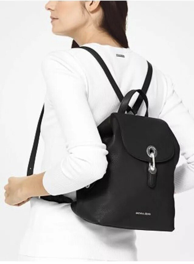 ❤️ Michael Kors Raven Leather Black/Silver Backpack | eBay display picture 3