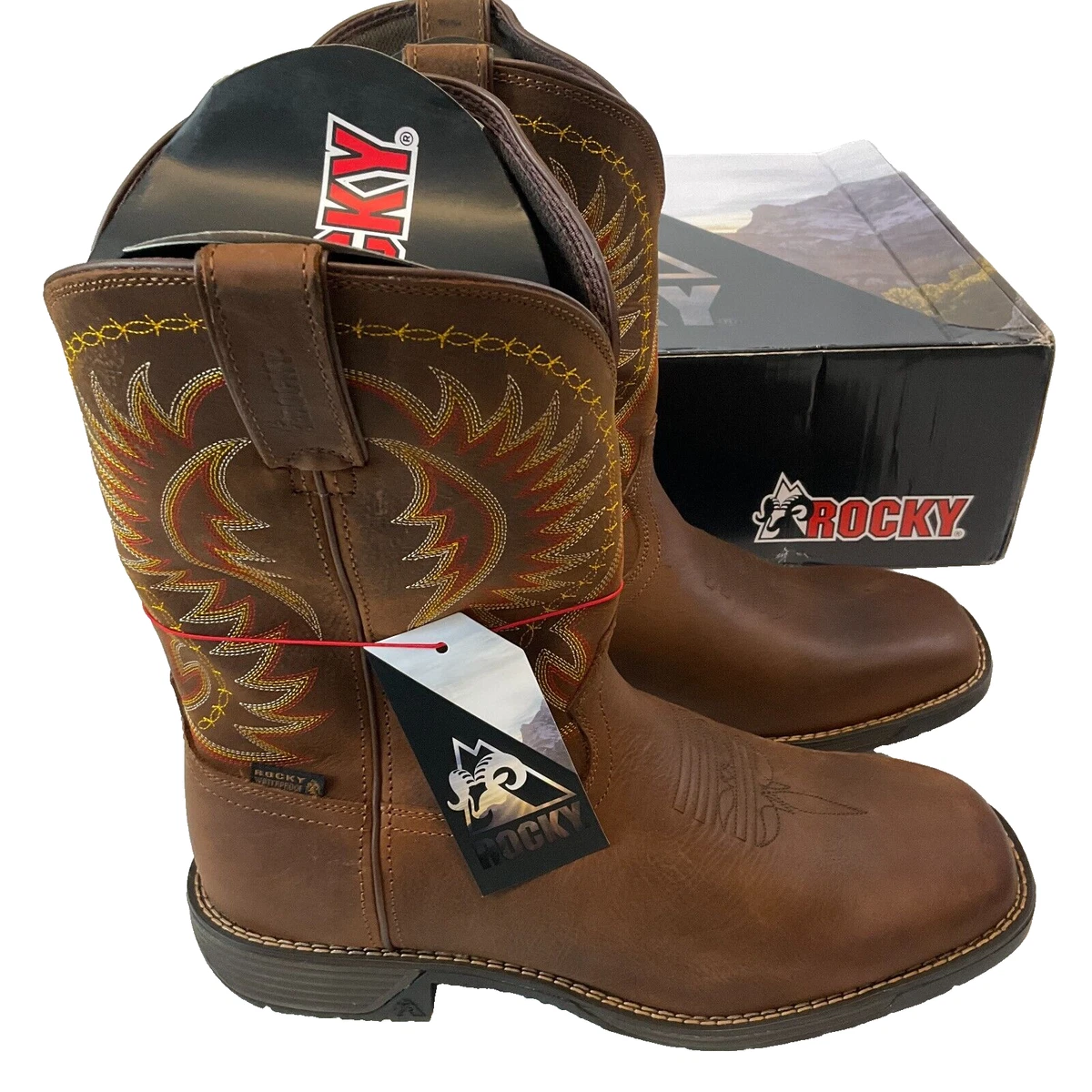 Rocky Rugged Trail Western Boots Mens Size 12W Brown Waterproof