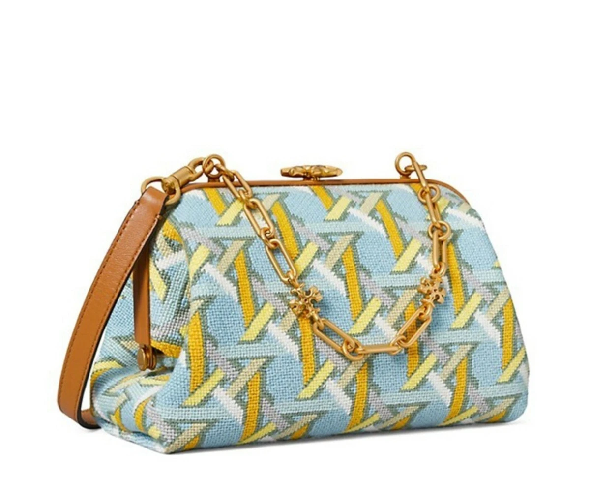 NWT Tory Burch 698 Small Cleo Needlepoint Linen Shoulder Bag