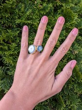 Artisan Handmade In Morocco Adjustable Blue Double Geode Gold Ring Size 8