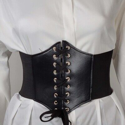 Women's Black Corset Belt Vintage Lace-up Cinch Elastic Waist/Under bust  Belt
