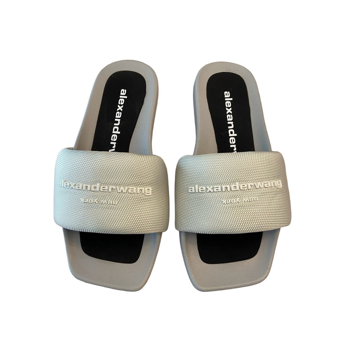 Alexander Wang Logo Designer Pool Slide Sandals Square Toe
