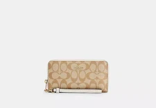 Coach Signature Light Khaki Chalk Canvas Zip Around Wallet C4452 NWT