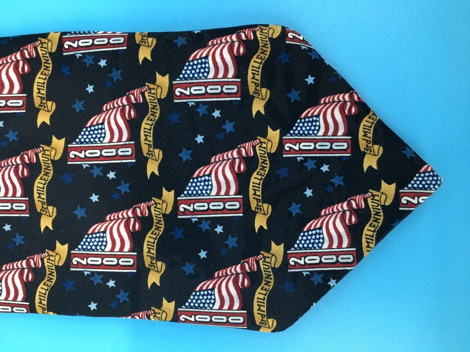 Gravata gravata 3º milênio novidade ano 2000 feliz ano novo bandeiras dos EUA envio rápido - Imagem 2 de 4