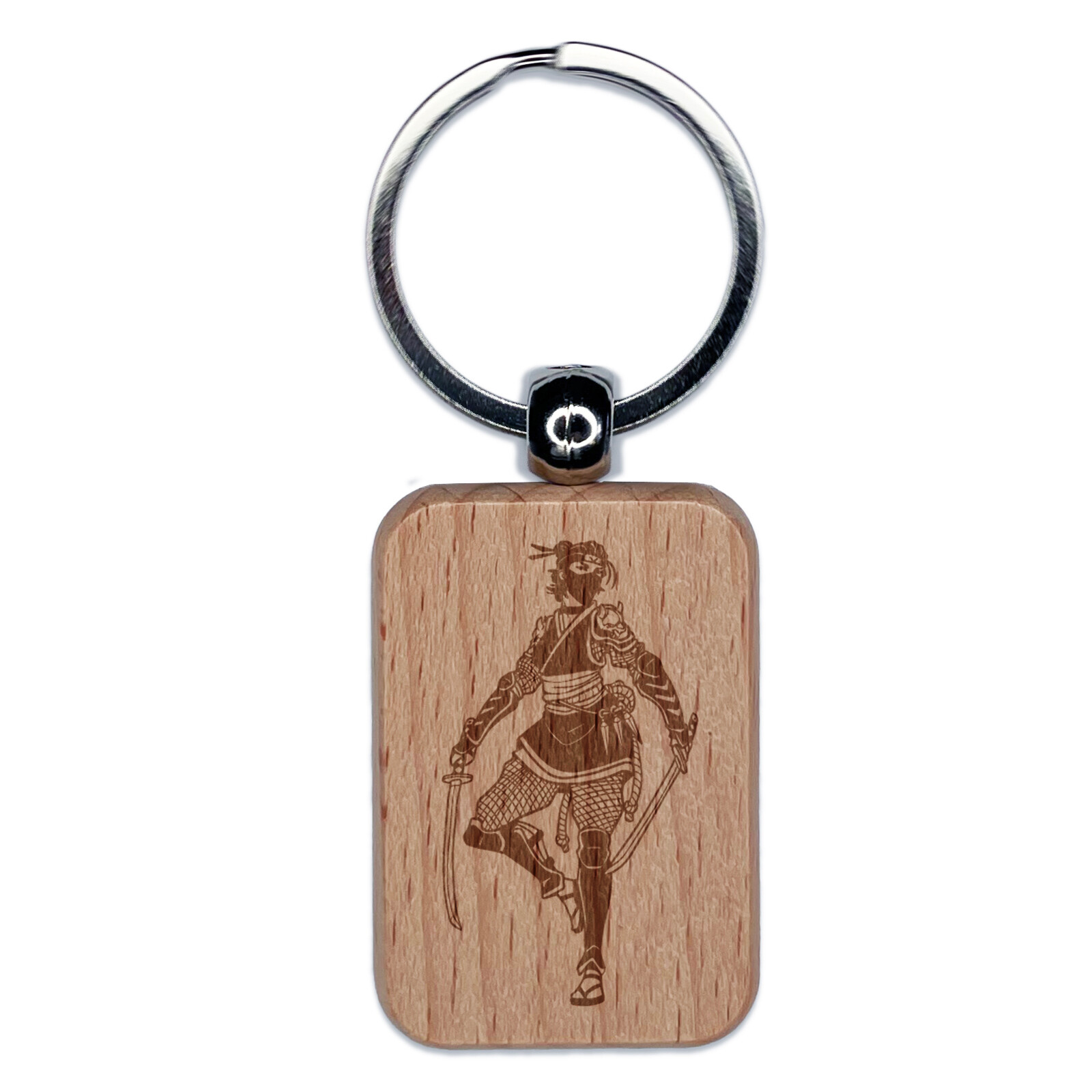 Ninja Woman Shinobi Rogue Engraved Wood Rectangle Keychain Tag Charm