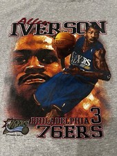 Rare VTG Allen Iverson Philadelphia 76ers NBA MVP Rap Tee Grey CSA Sz. Large Y2k
