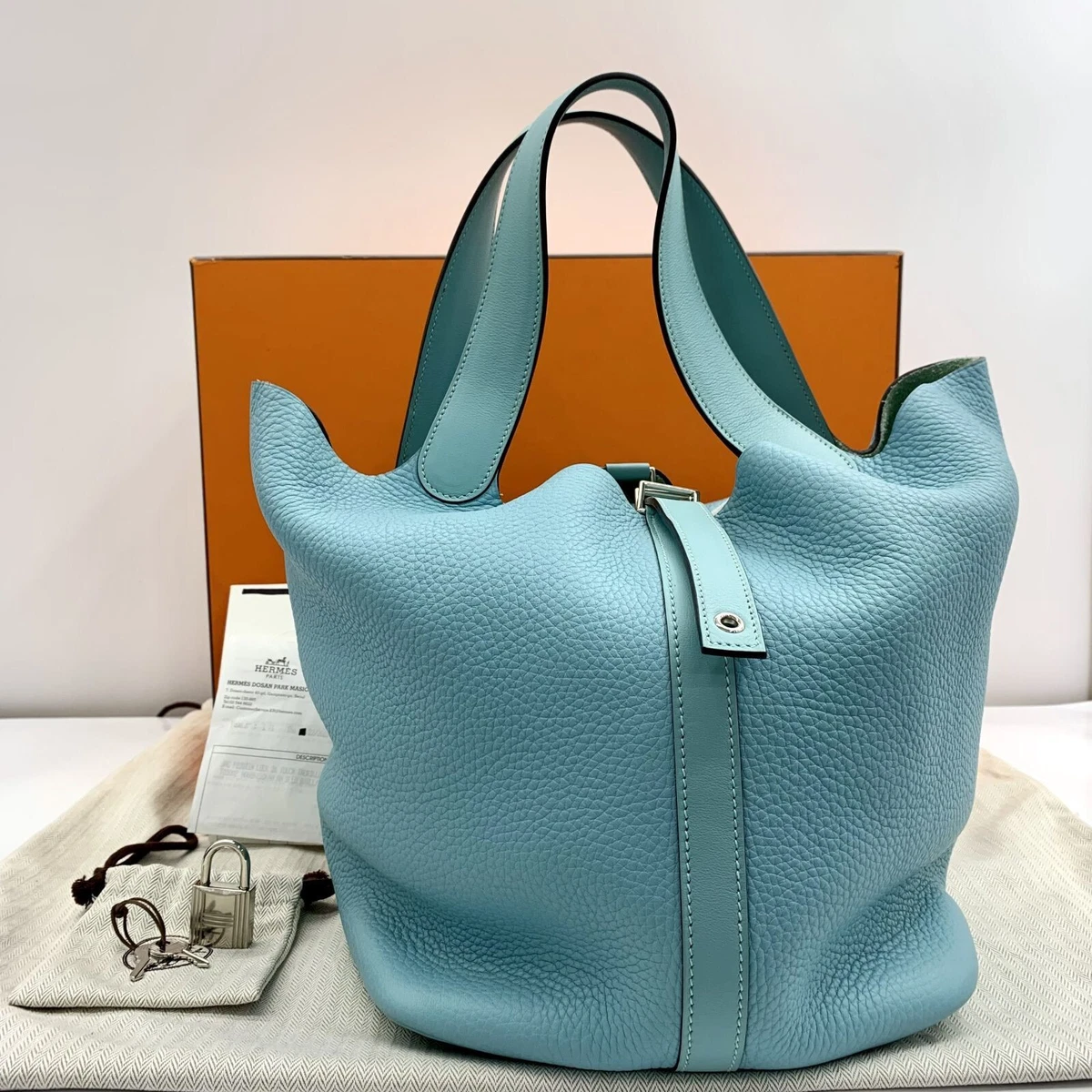 Hermes Picotin 26 Taurillon Clemence Veau Swift Tiffany Blue Handbag