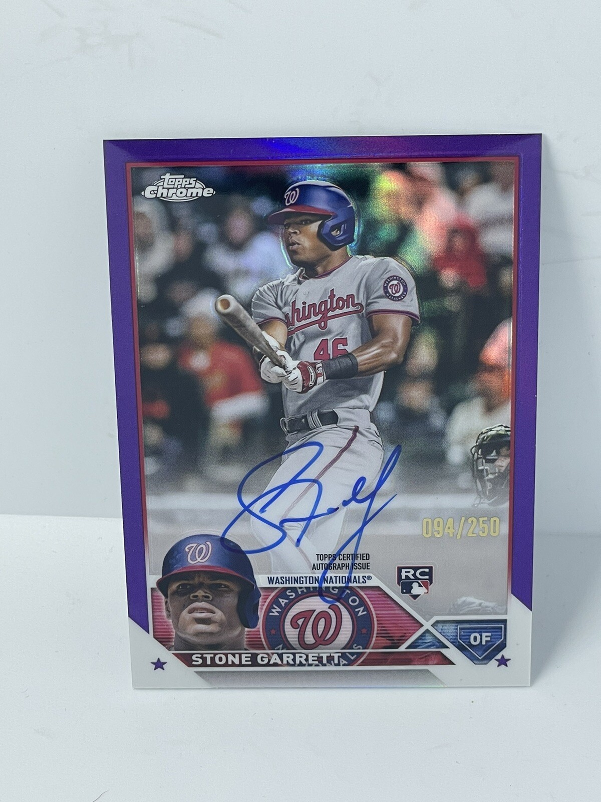 2023 Topps Chrome Stone Garrett RC Purple Refractor Auto /250 Nationals Rookie