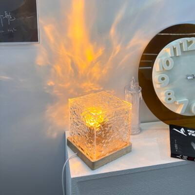 LED Water Ripple Ambient Night Light USB Rotating Projection Crystal Table Lamp 