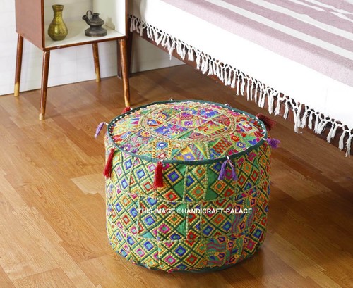18'' Indian Pouffe Foot Stool Bohemian Patchwork Pouf Cover Ottoman Ethnic Decor - Picture 5 of 19
