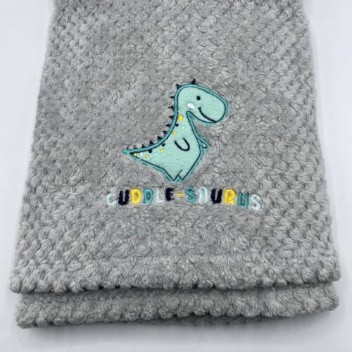 Dinosaur Gray Baby Blanket Cuddlesaurus Blue TRex Dino Plush Fleece Lovey 30x38